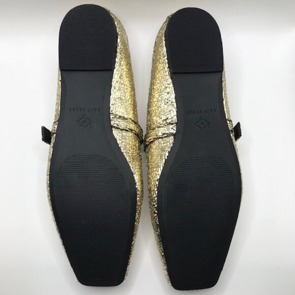 NWT Katy Perry Women's "The Evie" Gold Metallic Textured Mary Jane Flats 10M - Picture 5 of 8